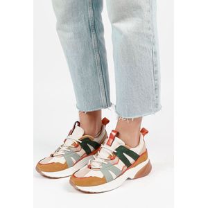 Sacha - Dames - Cognac suède sneakers met gekleurde details - Maat 42