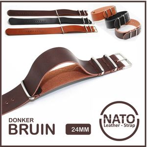 24mm Leder Nato Strap - Donker Bruin Vintage James Bond - Nato Strap collectie leer - Mannen - lederen Horlogeband - donkerbruin 24 mm bandbreedte voor Seiko Casio Omega Rolex Tudor en meer!