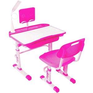 Kinderbureau met Bureaustoel - Kindertafel voor Jongen en Meisje - Tekentafel met Stoeltjes - Verstelbaar - Roze met Wit