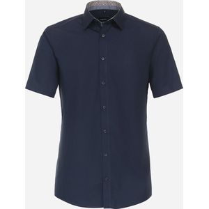 VENTI modern fit overhemd - korte mouw - popeline - blauw - Strijkvrij - Boordmaat: 37