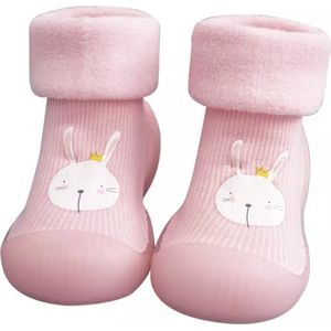 Fleece anti-slip babyschoentjes - Sok sloffen - Eerste loopschoentjes van Baby-Slofje - Roze konijn - maat 20/21