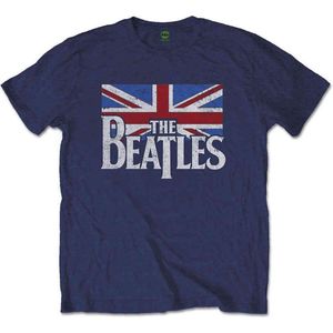 The Beatles - Drop T Logo & Vintage Flag Heren T-shirt - 2XL - Blauw