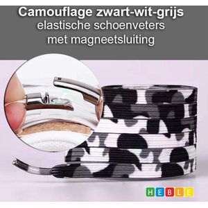 Camo Veters - Army - Elastische Veters met Magnetische Sluiting - Wit/Zwart/Grijs - van Heble®