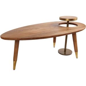 Massief houten salontafel GATSBY 110cm bruin goud mango ovale ronde bijzettafel set van 2 retro design - 43348