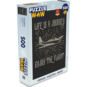 Puzzel Vintage - Vliegtuig - Zwart - Legpuzzel - Puzzel 500 stukjes
