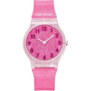 Fako® - Kinderhorloge - Shiny Glitter - Plastic - Ø 34mm - Fuchsia