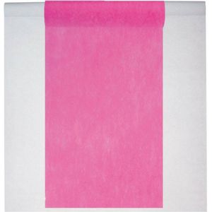 Feest tafelkleed met tafelloper op rol - wit/fuchsia roze - 10 meter