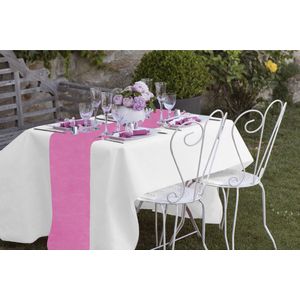 Feest tafelkleed met tafelloper op rol - wit/fuchsia roze - 10 meter