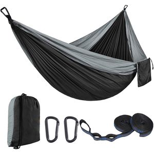 Kampeerhangmat - Reishangmat met banden - 1 stuk - Draagbare, ademende hangmat - Geschikt voor tuin, buiten, backpacken, reizen - Buitenhangmat met parachutestof - Enkel, dubbel, kamperen, fietsen, binnen, vrijetijdshangmat - 300 x 200 cm