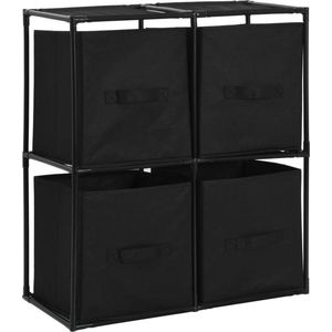 vidaXL - Opbergkast - met - 4 - stoffen - manden - 63x30x71 - cm - staal - zwart