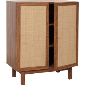 Highboard MCW-M51, ladekast dressoir, opbergvakken, massief hout mango Kubu rotan 98x79x42cm ~ walnoot look