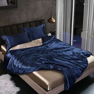 Beddengoed Laken Dekbedovertrek Voorzien Van Volledige Spreien Sets Dubbelzijdige Vierdelige Set Satijnen Zomer Slaapkamer Beddengoed Dark Blue Gold