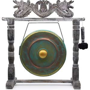 Healing Gong in Standaard - Groen - 50cm - Metaal & Hout - Meditatie & Yoga Gong - Handgemaakt Bali