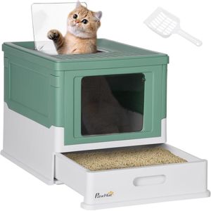 Gesloten Kattentoilet met Opvouwbare Deuren en Schep - Eenvoudig te Reinigen, Ideaal voor Katten tot 5 kg