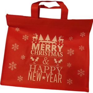 10x Draagtas Merry Christmas Nonwoven Bigshop Rood 40x20x35cm10x