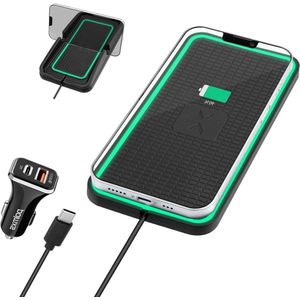 15W Snelle Auto Draadloze Oplader Pad - Autotelefoonhouder Inductief Laadstation - Antislipmat - 36W type C Autolader - iPhone 14/13Pro/12 Pro Max/11Samsung S22/S21/S20
