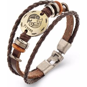 Montebello Armband Vissen - Leer - Metaal - Horoscoop - 21cm