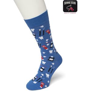 Bonnie Doon Heren Sokken met Tandarts Print maat 40/46 Blauw - Thema Sokken - Tandheelkunde - Mondhygienist - Word je Happy en vrolijk van - Cadeau Sokken - Zacht Katoen met Gladde Teennaad - Comfortabel - Perfect Cadeau - French Blue - BT992107.229