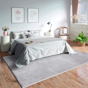 Tapijt woonkamer grijs 240x340 cm modern zacht effen pluizig laagpolig (19 mm) anti-slip wasbaar tot 30 graden, 100% polyester