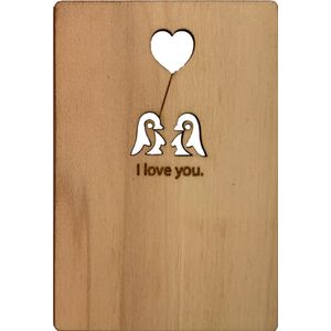 Woodyou - Houten wenskaart - I love you pinguin - Berk 3mm