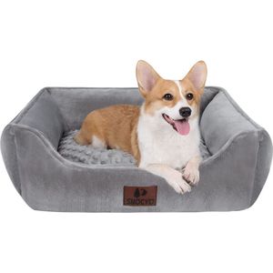 Hondenbed voor kleine honden, kattenbed, plush en behaaglijk, hondensofa, hondenkussen, wasbaar, super zacht hondenbed, gevoerde hondenmat, grijs, 55 x 45 x 16 cm