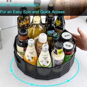 Set van 2 Lazy Susan draaiplateaus, draaibaar kruidenrek, bijenhoningraat organizer, keukenrek, kruidenstandaard, draaibaar voor kruidenpotjes, olieflesjes, ingrediënten en glazen (zwart).