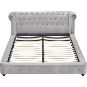 Vente-unique Chesterfieldbed 160 x 200 cm - Velours - Lichtgrijs - TONGERLA L 202 cm x H 92 cm x D 246 cm