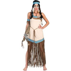 Funny Fashion - Indiaan Kostuum - Wapperende Wigwam Indiaan - Vrouw - Bruin, Wit / Beige - Maat 40-42 - Carnavalskleding - Verkleedkleding