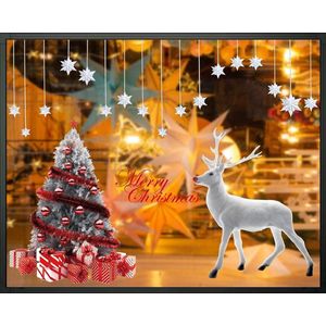 Kerstmis-raamstickers 2 sets , grote kerstboom en eland, kerststickers voor muur of raam decoratieve stickers, afneembare vinyl, kerstdecoratie winkelvitrine