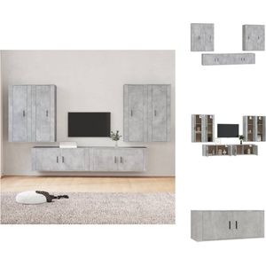 vidaXL TV-meubelset - Betongrijs - 4x 40x34.5x100 cm + 2x 100x34.5x40 cm - Trendy en praktisch design - Hoogwaardig bewerkt hout - Kast
