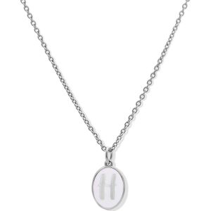 Silventi 9LA-20059-H Zilveren Ketting met Letterhangertje - H - Ovaal - 12x8,8mm - Emaille - Lila - Rhodium - Zilver