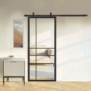 Stalen Schuifdeur Helder Glas 6 Vlaks - 215,0 x 100,0 Incl. Softclose