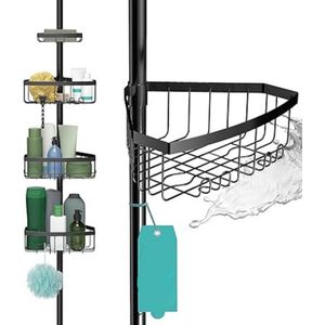 Zylo® Telescopisch Doucherek - Telescopisch Badkamerrek - Badkamerrekje Hoek Telescopische - Zwart - 22cm x 26cm x 270cm