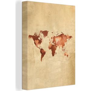 Wanddecoratie Wereldkaart - Hart - Bruin - Canvas - 120x160 cm