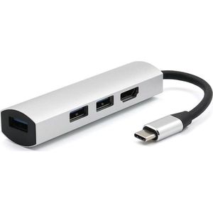 USB-C naar USB Splitter & HDMI Adapter USB Hub 3.0 - 4 Poorten - 4K- USB-C aansluiting - Aluminium - Zilver