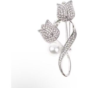 Borasi Tulp Parel Broche Zilverkleurig | Broches | Elegant | Bruiloft | Roestvijstaal | Dames Sieraden |