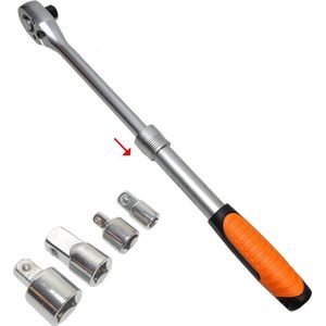 Telescopische Ratel Chroom Vanadium 1/2″ fijngetand 72 tanden HQ uitschuifbaar + 1/4 en 3/8 verloop set