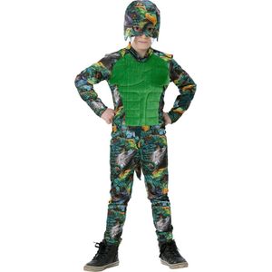 Funny Fashion - Slang Kostuum - Liam De Lizard - Jongen - Groen, Grijs - Maat 164 - Carnavalskleding - Verkleedkleding