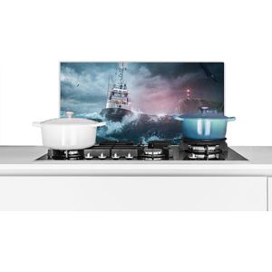 Spatscherm keuken 70x30 cm - Kookplaat achterwand Zee - Boot - Storm - Vuurtoren - Muurbeschermer - Spatwand fornuis - Hoogwaardig aluminium
