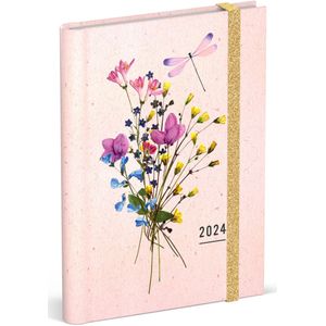 Lannoo Graphics - Diary Wire-O 2024 - Agenda 2024 - Wire-O - FLOWERS - Flower Bouquet Pink - 7d/2p - 4Talig - 120 x 160 mm