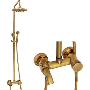 SILLA Regendouche Set - Retro ééngreeps Doucheset - Uittrekbare Doucheset met Handdouche + Regendouchekop - Antiek Koper