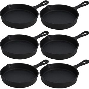 Serveerpan met Steel - 6 Stuks - Gietijzer - Diameter 14 cm