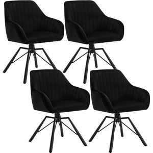 Rootz roterende eetkamerstoelen set van 4 - fluwelen fauteuils - draaistoelen - 360 graden rotatie, comfortabel en stevig - zwarte metalen poten - 58 cm x 83,5 cm x 53,5 cm