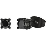 Lucardi Heren Blackplated oorbellen rond met zirkonia 4mm - Oorbellen - Cadeau - Vaderdag - Staal - Zwart