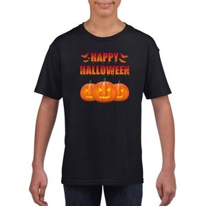 Halloween Happy Halloween t-shirt zwart jongens en meisjes - Halloween kostuum kind 146/152