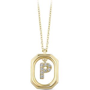 Goud Hanger Letter P met Ketting Zirkonia 14 karaats