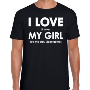 I love it when my girl lets me play video games shirt - grappig videospelletjes spelen/ gamen hobby t-shirt zwart heren - Cadeau gamer S