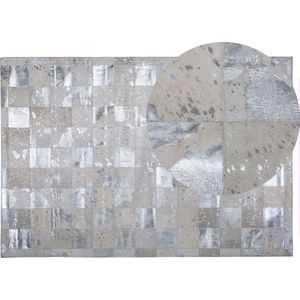 YAZIR - Patchwork vloerkleed - Zilver - 140 x 200 cm - Koeienhuid leer