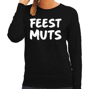 Feest muts sweater / trui zwart met witte letters voor dames -  fun tekst truien / grappige sweaters S