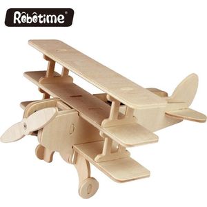 Robotime P250 houten speelgoed vliegtuig met zonnecel
